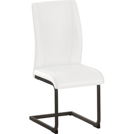 Lot de 2 chaises de salle à manger en cuir régénéré blanc, avec dossier ergonomique et pieds métal noirs, confortables et faciles à nettoyer CHICFURN (1/5)