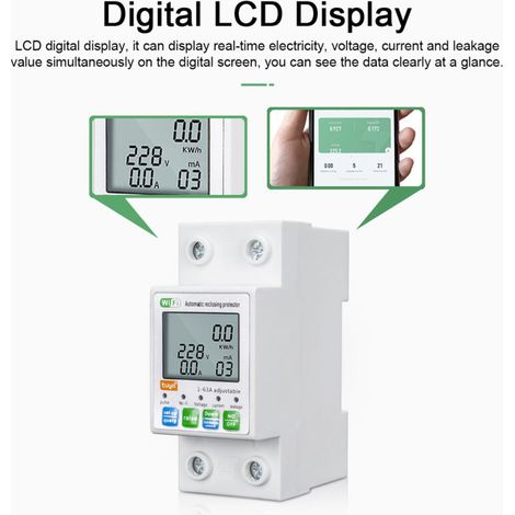 Disyuntor inteligente con reinicio automático, compatible con Tuya Zigbee, pantalla LCD y medición de voltaje/corriente.
