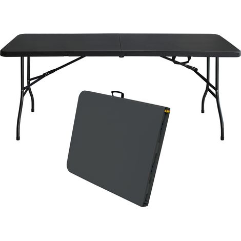 Mesa plegable portátil de 180 cm con asa, resistente, negra (1/5)
