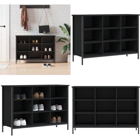 Zapatero madera de ingeniería negro 100x35x70 cm - Mueble para zapatos - Estantería para zapatos