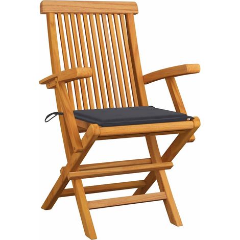 Maison Exclusive - Chaises pliantes avec coussins anthracite, 2 pièces, en teck massif (1/5)