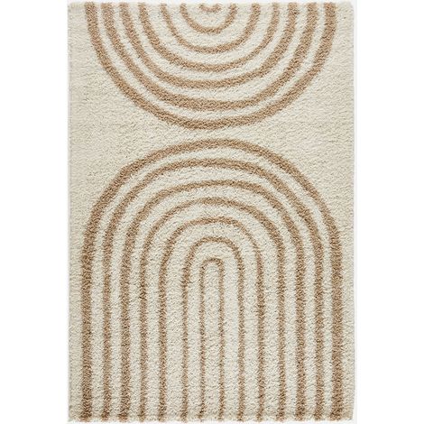 Tappeto interno shaggy, motivi geometrici arcobaleno, beige. (1/5)