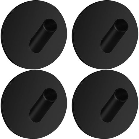 Crochet Autocollant Adhesif, Crochet Salle De Bain Acier Inox 304 Adhesif Mural Avec Coussinet Collant Rond Imperméable Pour Salle De Bains, Cuisine, Salon, 4 Pièces, Noir (1/5)
