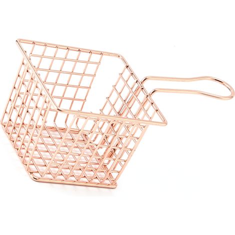 Panier à frites en fer, support pour friteuse avec manche, passoire de friture, doré rose, pour restaurant et maison (1/5)