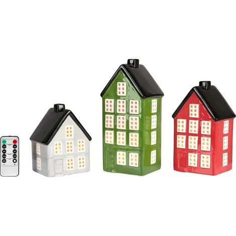 Maisons decoratives portree multicolores ceramique avec bougies led rechargeables telecommande - markslojd 218172788 218172788 218172788 (1/3)