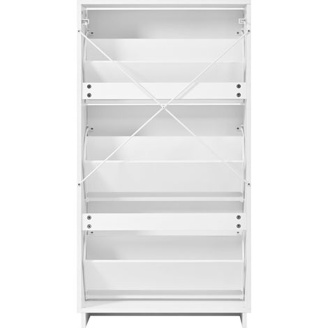 Mobile portascarpe bianco con 3 ante ribaltabili e specchio rotondo, MDF, 63 x 24 x 120 cm (1/5)