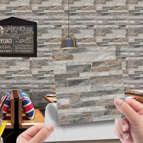 Carrelage Adhesif Mural Cuisine, 20 Pièces Salle de Bain, Rectangulaires Credence Adhesive pour Cuisine Pierre 3D Dalle Pvc Adhesive Murale Carrelage Autocollant (20x20cm) (1/5)