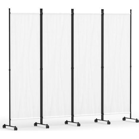COSTWAY Paravent Intérieur 4 Panneaux 225×173cm à 10 roulettes, Blanc (1/5)