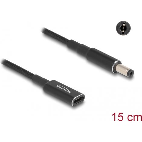 Delock Cable adaptador para cable de carga de ordenador portÃ¡til USB Type-Câ¢ hembra a 5,5 x 2,1 mm macho 15 cm