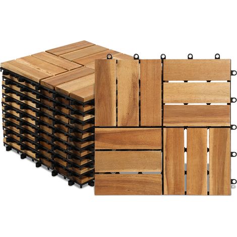 Wolketon Piastrelle in legno di acacia a incastro. 30 x 30 cm. 4 m². per terrazze. giardini e balconi (44 pezzi) (1/5)