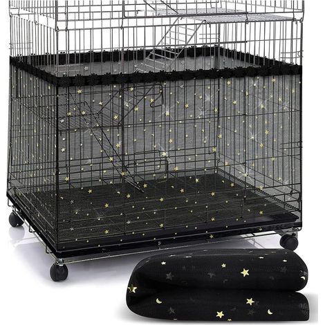 (Circonférence 150cm à 220cm) Noir，Filet Voliere Ajustable Protection Cage Oiseaux Nylon aéré Attrape Graine Cage Oiseaux, Extensible Couverture Cage Oiseaux pour Cages Carrées Rondes