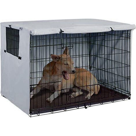 Housse de protection extérieure pour cage métallique pour animaux (124,5 x 84 x 79 cm), pare-soleil et housse imperméable, housse anti-poussière pour cage de chien, grise (1/5)