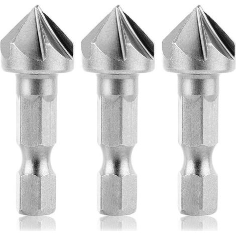 3 teiliges Senkbohrer Set für Holz und Nichteisenmetalle mit Sechskantschaft und 90° Fase zum präzisen Senken und Entgraten von Löchern (1/5)