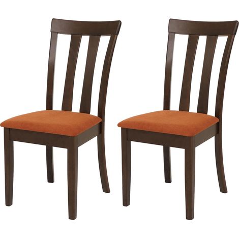 Lot de 2 chaises de salle à manger HWC-G46, chaise de cuisine, tissu/textile, bois massif- piètement foncé, orange (1/2)