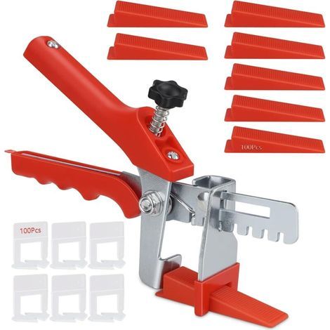 Système de Nivellement pour Carrelage avec 1 Pince+100 Cales+100 Clips 3MM Kit Nivellement Carrelage,Outils de nivellement de carreaux de 7 à 14 mm de hauteur (1/4)
