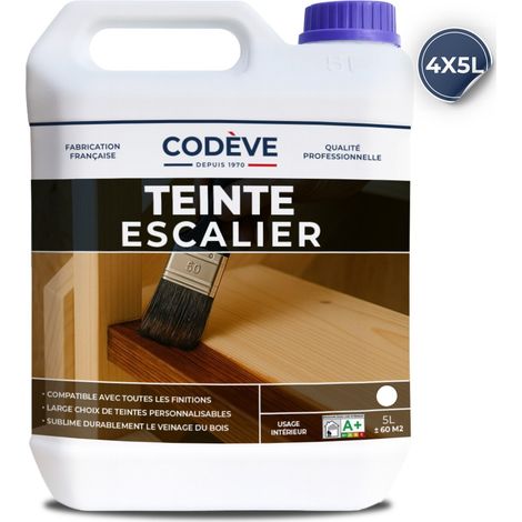 Teinte Escalier Bois - 4x5 L - Codeve Bois - Chêne - Pour La Teinture De Votre Escalier En Bois Résineux, Feuillu Ou Exotique.
