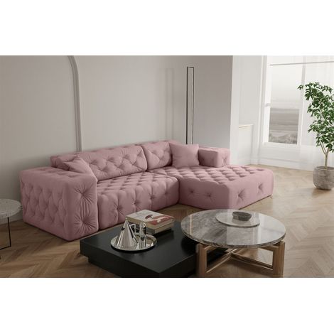Ecksofa Designersofa CHANTAL in Stoff Opera Velvet Pink Ottomane Rechts (1/5)