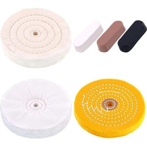 6-teiliges Set professioneller 6-Zoll-Polierscheiben mit 3 farbigen Polierpasten, bestehend aus Baumwolle (48 Lagen), Gelb (39 Lagen) und Flanell (30 Lagen) (1/4)
