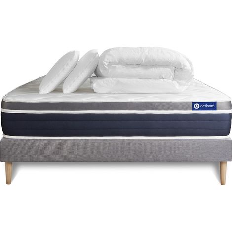 Ensemble matelas sommier Actiflex confort 180 x 200 cm 2 oreillers et couette Ressorts ensachés et mémoire de forme - Couleur : Gris (1/5)