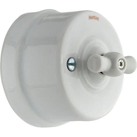 Interrupteur va et vient porcelaine blanche 10A-250V – Réf. 30308173 – Installation à vue avec câble apparent – Pour espaces industriels – Fontini