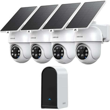 2K Camera Surveillance WiFi Exterieure sans Fil Solaire, Kit 4 Cam Sans Abonnement, 360° PTZ, Suivi Automatique, Stockage Local 32 Go, Vision Nocturne en Couleur, Alarme Son Lumière (1/5)