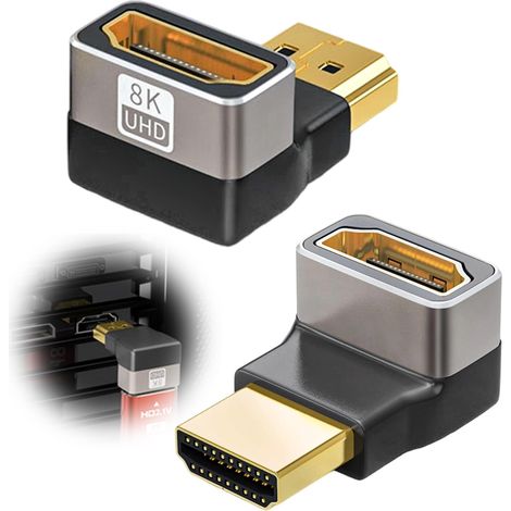 2 Pièces Adaptateur HDMI Coudé, Connecteur HDMI 270 Degrés 8K 2.1 Mâle Femelle, Plaqué Or, Rallonge Angle Droit pour Espaces Restreints, Support 8K 60Hz 4K 120Hz, Compatible avec TV Murale Ordinateur (1/5)
