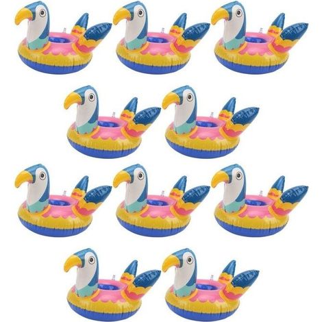Lot de 10 porte-gobelets gonflables portables en forme d'oiseau mignon pour piscine, décoration flottante (1/4)