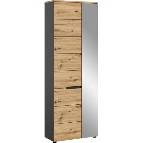 Canu Kleiderschrank 1 Tür Eiche Dekor, Spiegel.