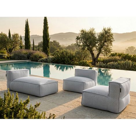 BOBOCHIC - Canapé de jardin modulable BIARRITZ avec bâche de protection, 2 chauffeuses 1 place et 1 méridienne Gris (1/5)