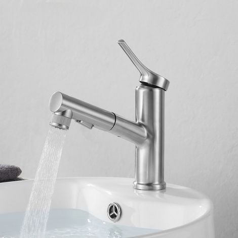 Enjuague bucal extraíble de acero inoxidable 304, chapado en agua, blanco mate, lavabo multifuncional, grifo de agua fría y caliente, baño (1/5)