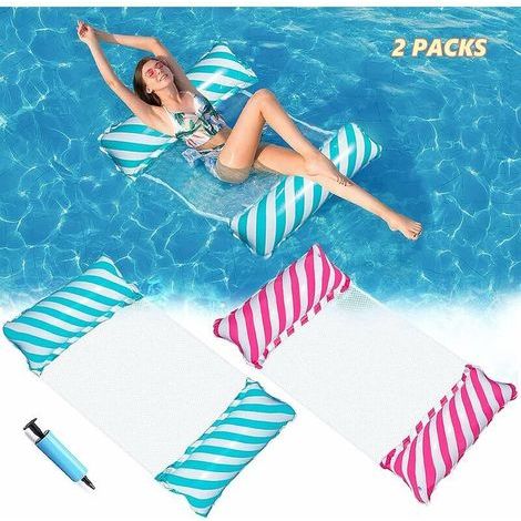 Hamac Flottant 2pcs, 4-en-1 Hamac Gonflable Piscine Hamac d'eau Gonflable, Pliable Flottantes Hamac Flotteur Ultraléger, Chaise Longue Flotteur pour Adulte Plage Partie Vacances (1/4)