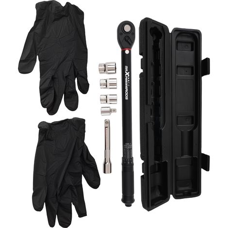 6pc 1/2" Click Torque Wrench Kit 10-150 ft.lb with Extension Bar & Socket Set (1/4)