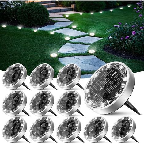 Lampe Solaire Au Sol Lot de 12, Lumiere Solaire Exterieur Jardin 8 LED, Étanche Spot Solaire Extérieur, Eclairage Solaires pour Terrasse Allée Chemins Pelouse Cour Piscine[Blanc Froid] (1/5)