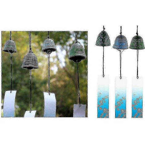 Carillon en fonte, set de 3 - furin japonais pour extérieur et décoration