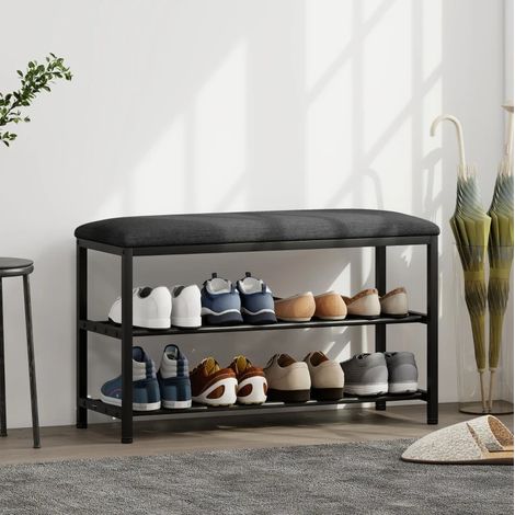 Panca portascarpe 81x31x50 cm in metallo nero con vano portaoggetti salvaspazio – MEUBLIV (1/5)
