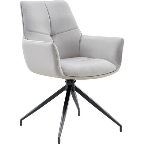 Sillas de comedor giratorias 360° de tela gris claro y metal negro, juego de 2, con reposabrazos (1/5)