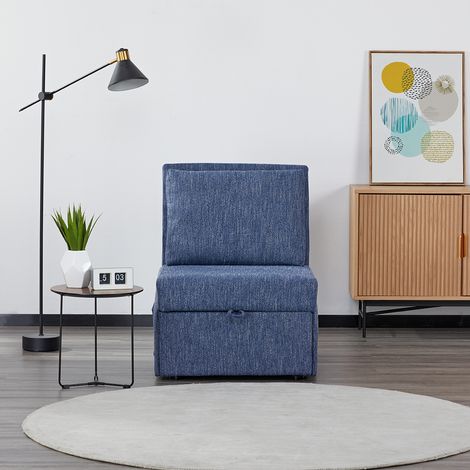 EVERGREENWEB - Poltrona Pouf Letto Singolo Blu Scuro con Materasso, Prontoletto Salvaspazio pieghevole per Camera, Pouf poggiapiedi, Ottomano  Comodo Schienale e Tasca laterare  SOFY (1/5)