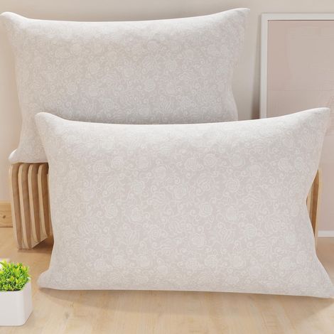 Lot de 2 Taies d'Oreillers 80x40 cm 100% Microfibre Hypoallergénique, Housse Oreiller Rectangulaire Dentelle Beige, Paquet de 2