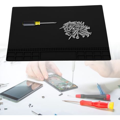 Tapis isolant thermique pour table de réparation de téléphones portables et d'ordinateurs, avec support magnétique en silicone, résistant aux hautes températures et antistatique, pour le rangement des (1/5)