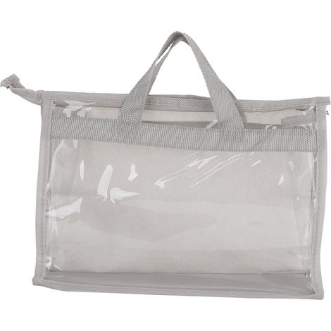 Transparente Staubschutzhülle für Handtaschen, graues PVC – wasserdicht und atmungsaktiv mit Reißverschluss und Aufhängeschlaufe für den Kleiderschrank. (1/4)