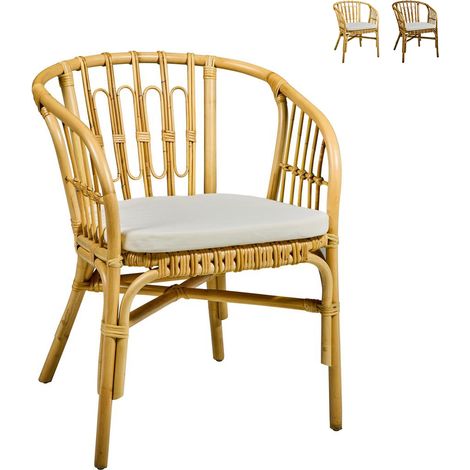 Poltroncina da esterno in rattan naturale con cuscino Barbados - Legno Naturale