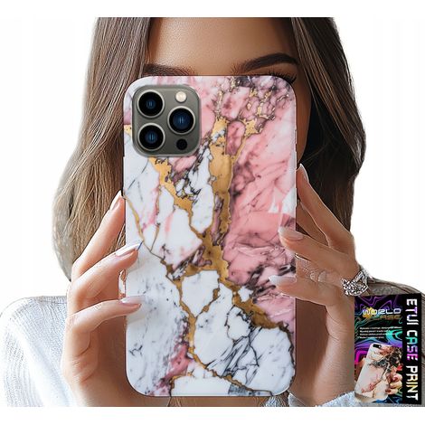 Custodia per iPhone 13 PRO MAX - effetto marmo rosa e bianco, con motivi a pietra (1/5)