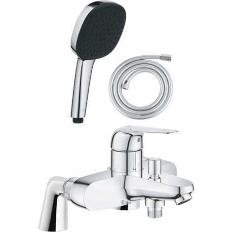 Pack mitigeur bain douche mécanique GROHE Swift + douchette carré  2 jets + flexible