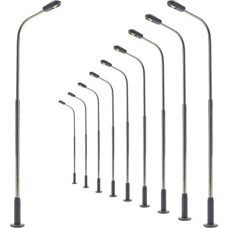Lot de 10 lampadaires LED modèle 1:50 blanc chaud, phare simple de calibre H0 TT (1/5)