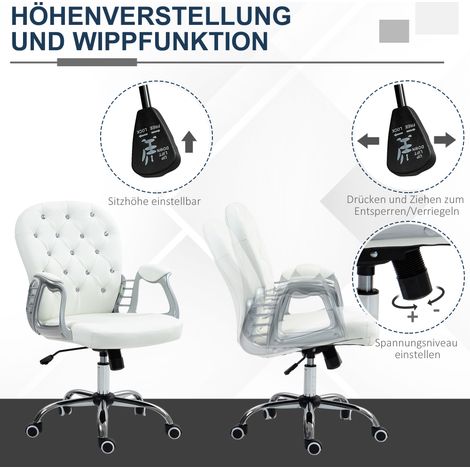 Bürostuhl, ergonomischer Stuhl für die Arbeit am Schreibtisch mit Armlehnen, weicher Rückenlehne, weiß. (1/5)