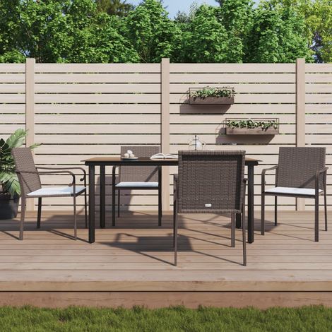 5 pcs Ensemble à manger de jardin Salon de jardin Mobilier de salle à manger coussins résine tressée acier RJTRX629061 (1/5)