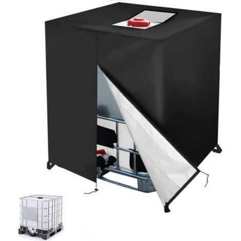 Bâche pour cuve IBC 1000L avec fermeture à glissière - Protection anti-UV/poussière 116x100x120cm - Housse étanche pour récupérateur eau pluie - Couvercle réservoir noir renforcé (1/5)
