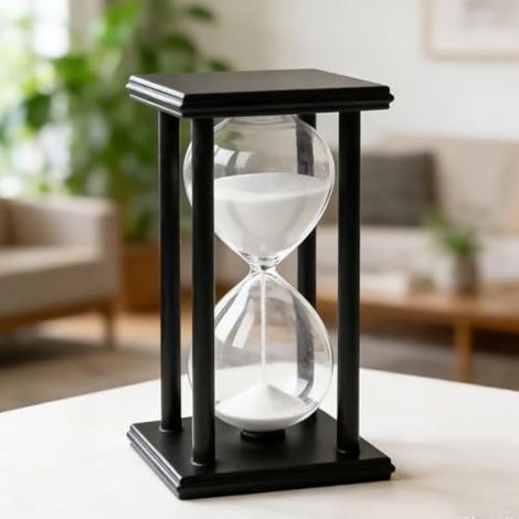 Sablier 60 Minutes, Sablier Décoratif avec Cadre en Bois Noir Et Sable Blanc, Sabliers en Bois, 20,3x10,1x10,1 Cm Horloge De Minuterie De Sable pour Maison, Bureau, Mariage, Fête, Festival (1/5)