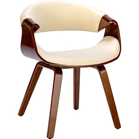 Décoshop26 – Chaise de salle à manger en synthétique crème – Accoudoirs et dossier rembourrés – Pieds en bois – Hauteur d'assise 41 cm – FAL101552 (1/5)