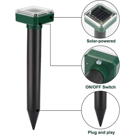 Solar Répulsif anti-taupes pour animaux à ultrasons pour lutter contre la taupe et la lutte contre la taupe et la lutte contre les nuisibles avec IP56 pour le jardin Lot de 4 (1/5)